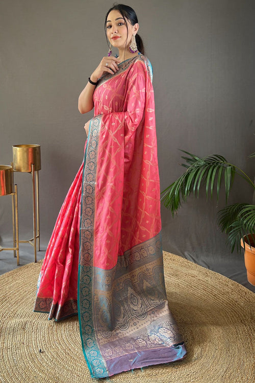 Load image into Gallery viewer, Inspiring Pink Soft Banarasi Silk Saree With Angelic Blouse Piece
