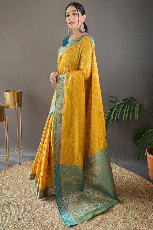 Load image into Gallery viewer, Charming Yellow Soft Banarasi Silk Saree With Invaluable Blouse Piece
