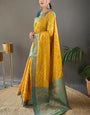 Charming Yellow Soft Banarasi Silk Saree With Invaluable Blouse Piece