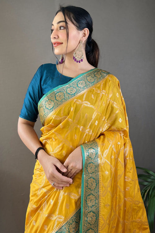 Load image into Gallery viewer, Charming Yellow Soft Banarasi Silk Saree With Invaluable Blouse Piece
