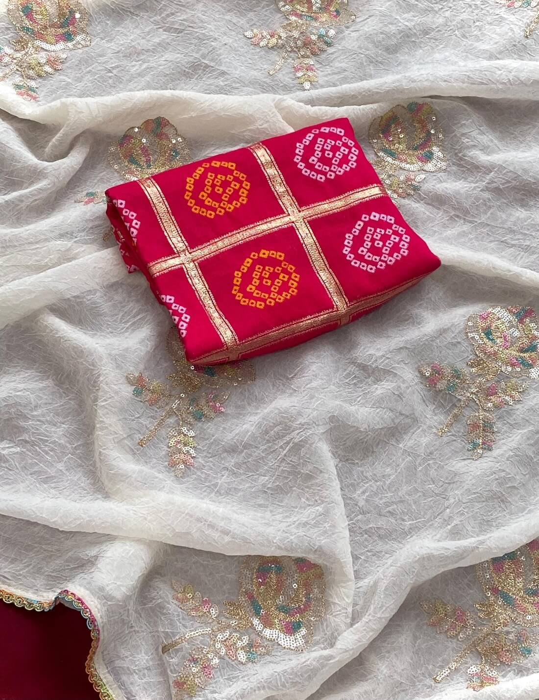 Arresting Off White Sequence Work Crush Silk Saree With Luxuriant Blouse Piece