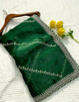 Winsome Dark Green Embroidery Work Jimmy Choo Silk Saree With Fantabulous Blouse Piece