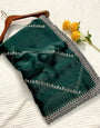 Supernal Teal Green Embroidery Work Jimmy Choo Silk Saree With Glittering Blouse Piece