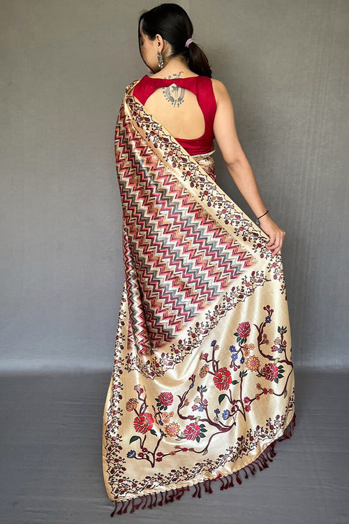 Load image into Gallery viewer, Conflate Maroon Kalamkari Printed Soft Silk Saree With Ideal Blouse Piece
