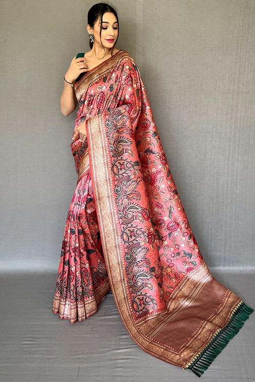 Load image into Gallery viewer, Opulent Pink Kalamkari Printed Soft Silk Saree With Exceptional Blouse Piece
