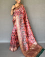 Opulent Pink Kalamkari Printed Soft Silk Saree With Exceptional Blouse Piece