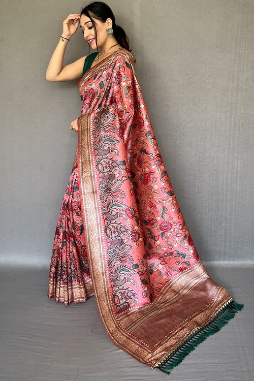 Load image into Gallery viewer, Opulent Pink Kalamkari Printed Soft Silk Saree With Exceptional Blouse Piece
