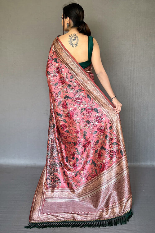 Load image into Gallery viewer, Opulent Pink Kalamkari Printed Soft Silk Saree With Exceptional Blouse Piece
