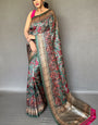 Ravishing Rama Kalamkari Printed Soft Silk Saree With Beautiful Blouse Piece