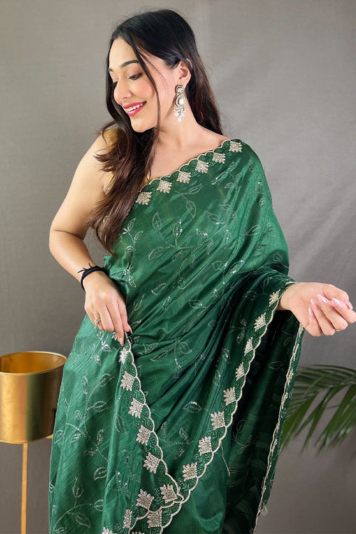 Load image into Gallery viewer, Sizzling Dark Green Embroidery Work Soft Silk Saree With Intricate Blouse Piece
