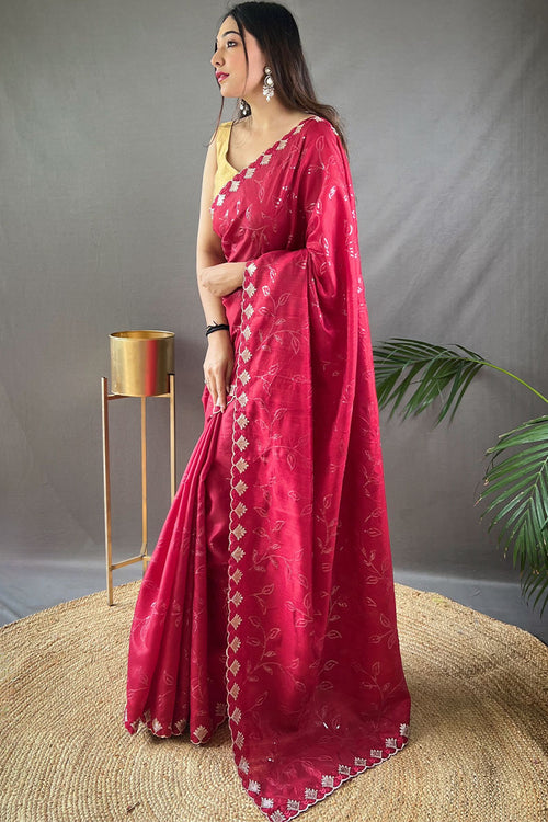 Load image into Gallery viewer, Glorious Dark Pink Embroidery Work Soft Silk Saree With Stunner Blouse Piece
