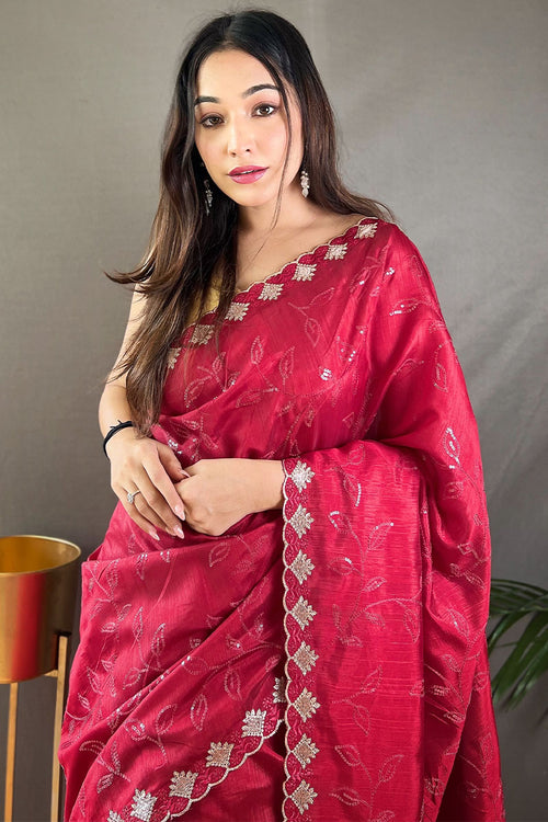 Load image into Gallery viewer, Glorious Dark Pink Embroidery Work Soft Silk Saree With Stunner Blouse Piece
