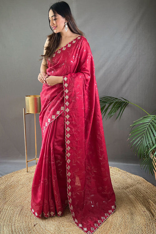 Load image into Gallery viewer, Glorious Dark Pink Embroidery Work Soft Silk Saree With Stunner Blouse Piece
