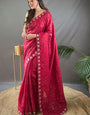 Glorious Dark Pink Embroidery Work Soft Silk Saree With Stunner Blouse Piece