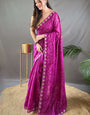 Sensational Purple Embroidery Work Soft Silk Saree With Elegant Blouse Piece