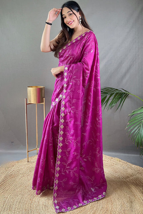 Load image into Gallery viewer, Sensational Purple Embroidery Work Soft Silk Saree With Elegant Blouse Piece
