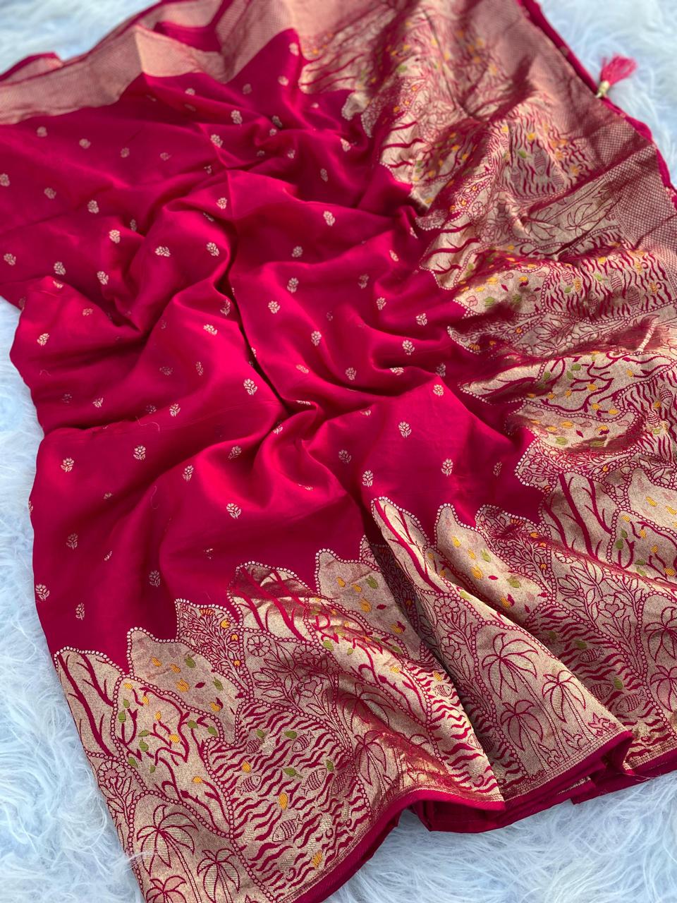 Designer Dark Pink Soft Banarasi Silk Saree With Stunner Blouse Piece