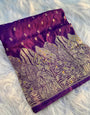 Ailurophile Purple Soft Banarasi Silk Saree With Desultory Blouse Piece