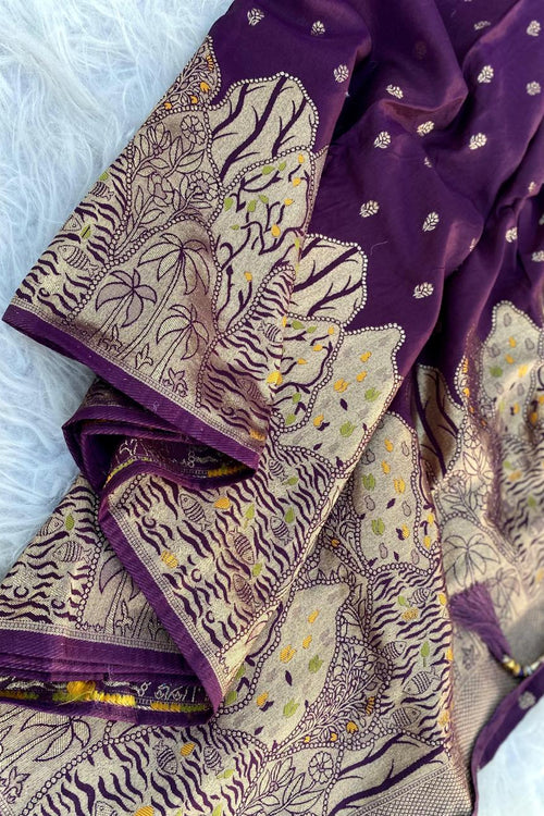 Load image into Gallery viewer, Tempting Wine Soft Banarasi Silk Saree With Prodigal Blouse Piece
