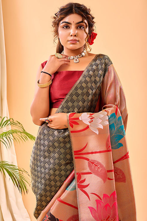 Load image into Gallery viewer, Extraordinary Black Paithani Silk Saree With Phenomenal Blouse Piece
