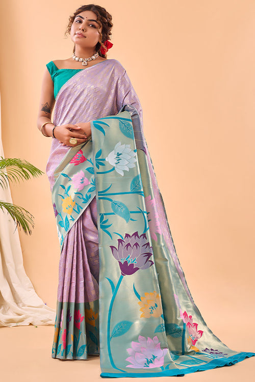 Load image into Gallery viewer, Conflate Lavender Paithani Silk Saree With Lissome Blouse Piece
