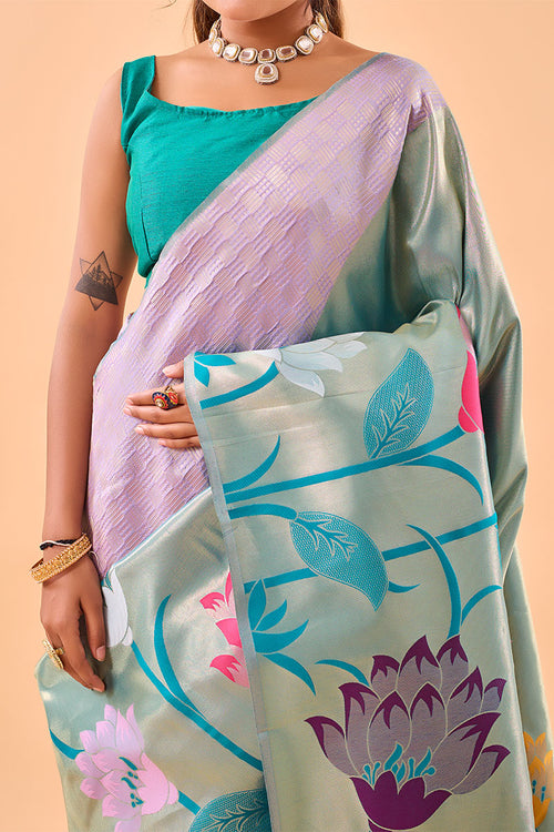 Load image into Gallery viewer, Conflate Lavender Paithani Silk Saree With Lissome Blouse Piece
