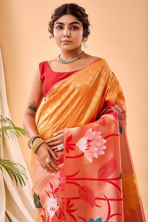 Load image into Gallery viewer, Devastating Mustard Paithani Silk Saree With Magnificat Blouse Piece
