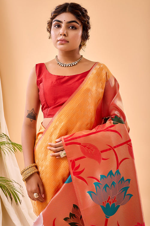 Load image into Gallery viewer, Devastating Mustard Paithani Silk Saree With Magnificat Blouse Piece
