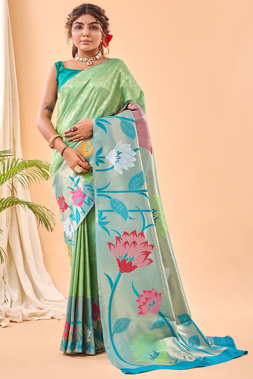 Load image into Gallery viewer, Proficient Parrot Paithani Silk Saree With Opulent Blouse Piece
