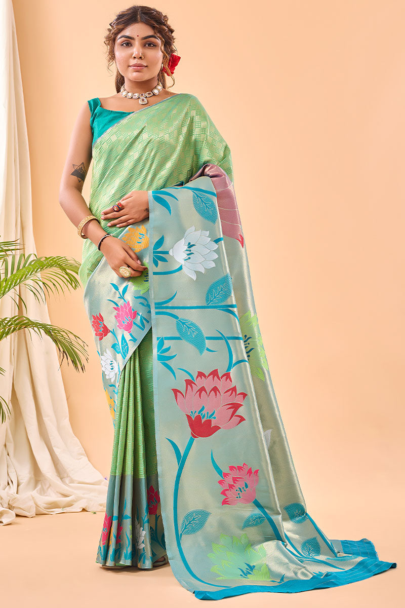 Proficient Parrot Paithani Silk Saree With Opulent Blouse Piece