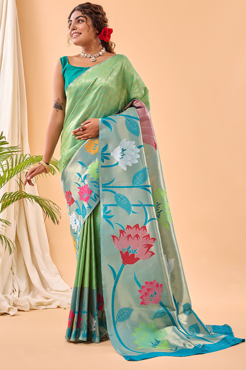 Proficient Parrot Paithani Silk Saree With Opulent Blouse Piece