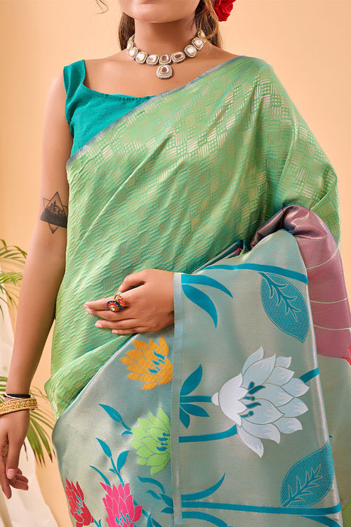 Load image into Gallery viewer, Proficient Parrot Paithani Silk Saree With Opulent Blouse Piece
