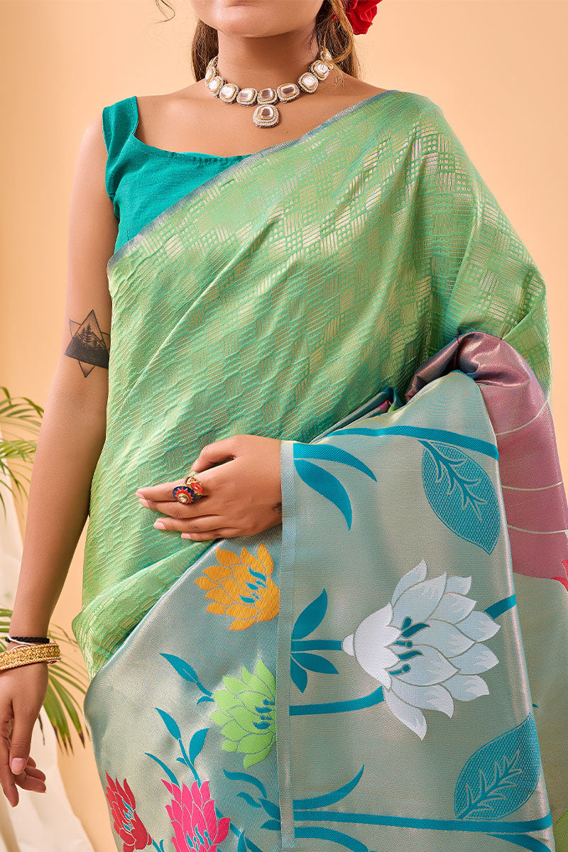 Proficient Parrot Paithani Silk Saree With Opulent Blouse Piece