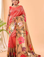 Efflorescence Red Paithani Silk Saree With Demesne Blouse Piece