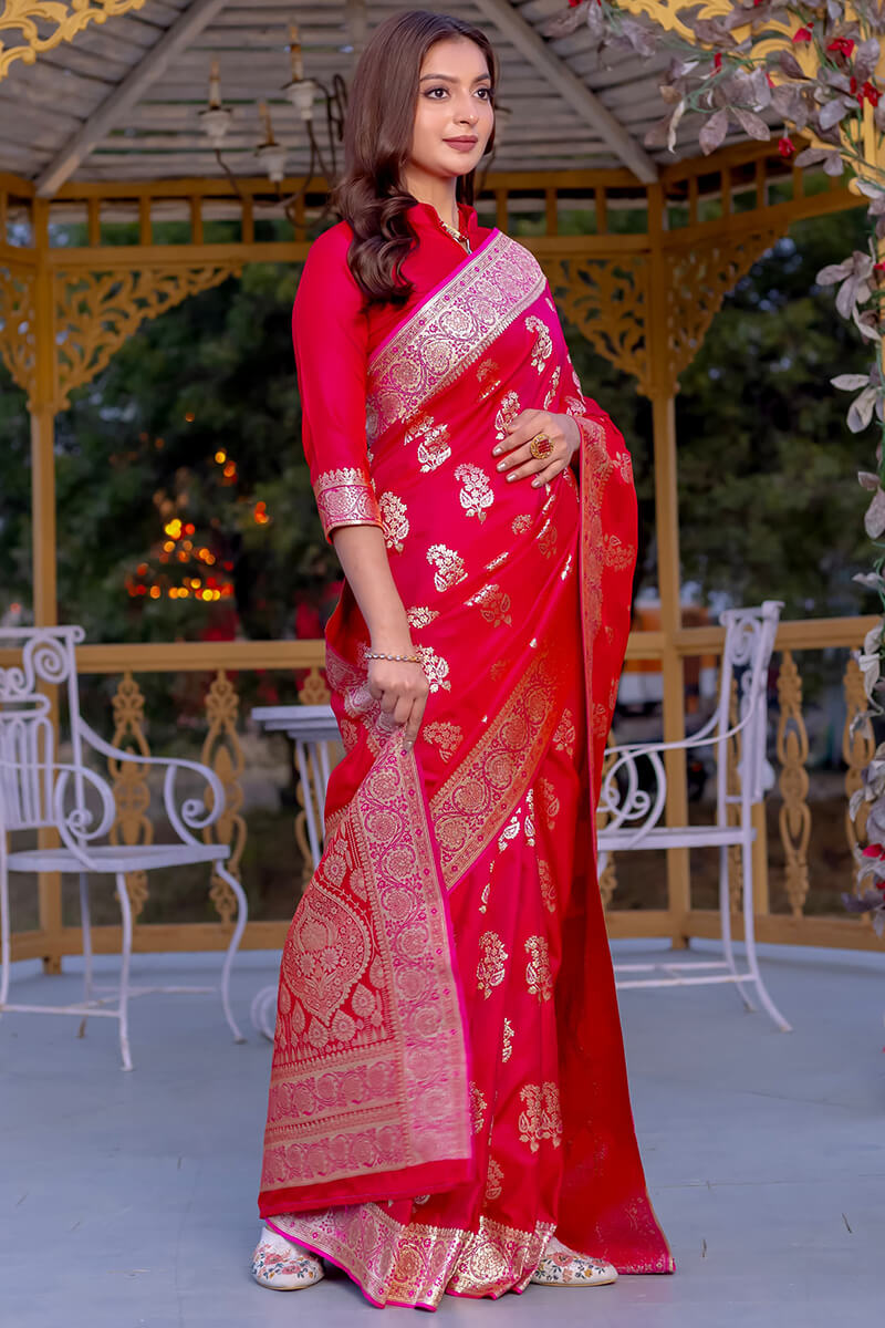 Enchanting Dark Pink Soft Banarasi Silk Saree With Imaginative Blouse Piece