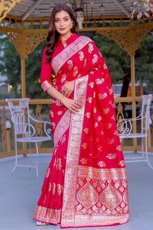 Load image into Gallery viewer, Enchanting Dark Pink Soft Banarasi Silk Saree With Imaginative Blouse Piece
