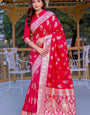 Enchanting Dark Pink Soft Banarasi Silk Saree With Imaginative Blouse Piece