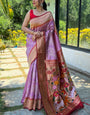 Excellent Lavender  Paithani Silk Saree With Stunner Blouse Piece