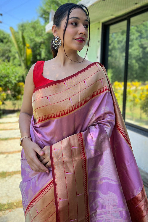 Load image into Gallery viewer, Excellent Lavender  Paithani Silk Saree With Stunner Blouse Piece
