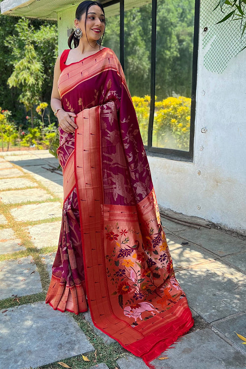 Load image into Gallery viewer, Flattering Purple Paithani Silk Saree With Elegant Blouse Piece
