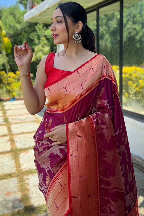 Load image into Gallery viewer, Flattering Purple Paithani Silk Saree With Elegant Blouse Piece
