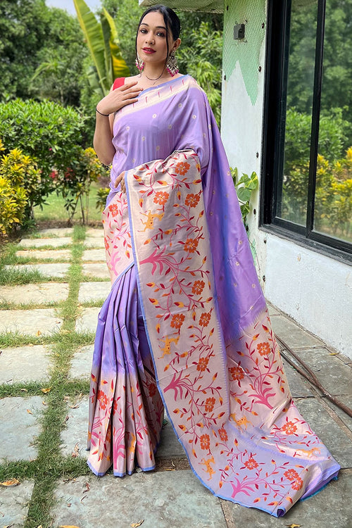 Load image into Gallery viewer, Stunner Lavender Paithani Silk Saree With Admirable Blouse Piece
