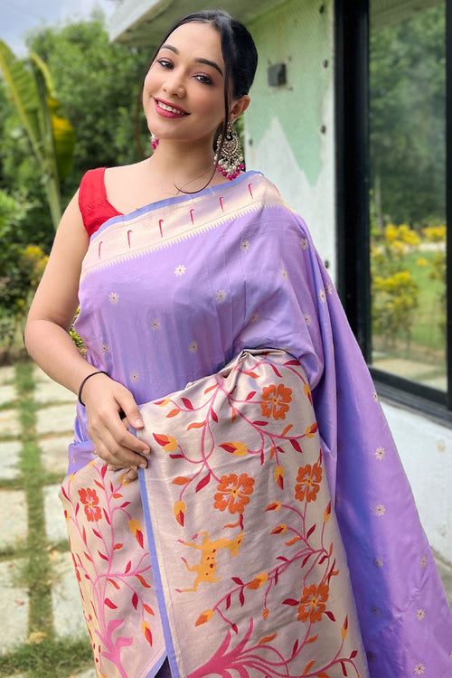 Load image into Gallery viewer, Stunner Lavender Paithani Silk Saree With Admirable Blouse Piece
