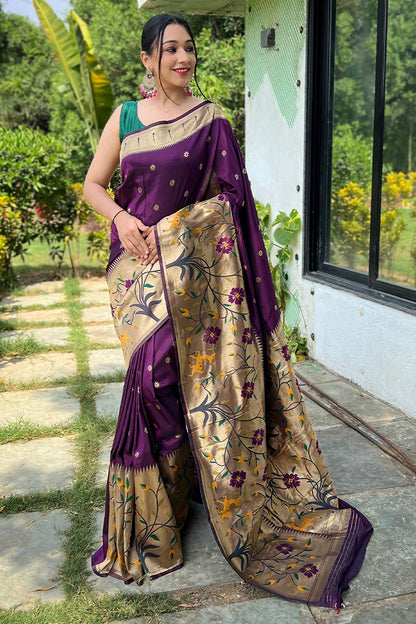 Unequalled Purple Paithani Silk Saree With Quixotic Blouse Piece