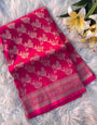 Pretty Dark Pink Soft Banarasi Silk Saree With Skinny Blouse Piece