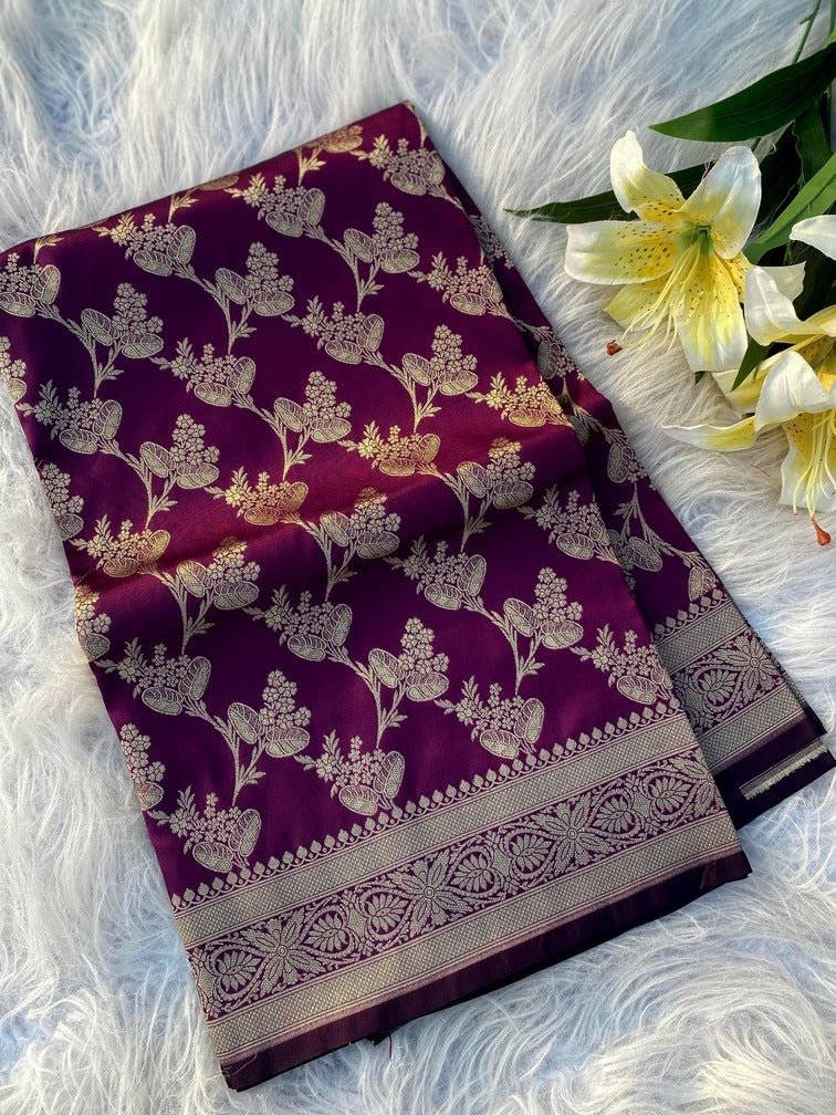 Charming Purple Soft Banarasi Silk Saree With Intricate Blouse Piece