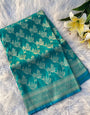 Girlish Rama Soft Banarasi Silk Saree With Blooming Blouse Piece