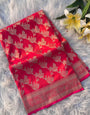 Prominent Red Soft Banarasi Silk Saree With Pleasant Blouse Piece