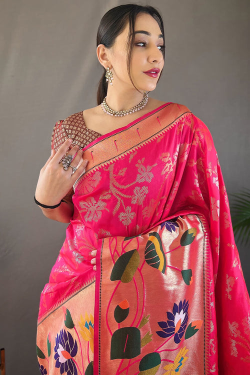 Load image into Gallery viewer, Lovely Dark Pink Paithani Silk Saree With Mesmerising Blouse Piece
