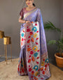Elegant Lavender Paithani Silk Saree With Gleaming Blouse Piece
